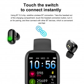 X8 2 in 1 Smart Bracelet with Wireless Earbuds 1.54-Inch IPS Full-Touch Screen BT5.0 Fitness Tracker IP67 Waterproof Sleep/Heart Rate/Blood Pressure Monitor Message/Call/Sedentary Reminder Remote Camera Music Control Compatible with Android iOS
