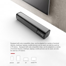 BT Soundbar Audio Player Wireless Speaker Subwoofer 3D Surround Speakers Clock TF USB for Home TV PC
