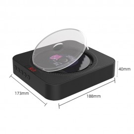 YHS-08C Portable CD Player Wall Mountable CD Music Player Bluetooth Remote Control FM Radio HiFi Speaker with USB 3.5mm LED Screen