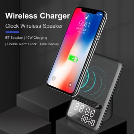 Wireless BT5.1 Speaker Wireless Charger Fast Charging Stand Alarm Clock Time Display TF Card MP3 Playback with Mic Wireless BT5.1 Speaker Wireless Charger Fast Charging Stand Alarm Clock Time Display TF Card MP3 Playback with Mic