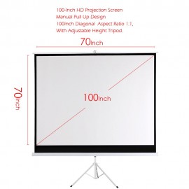 100-Inch HD Projection Screen Manual Pull Down 100Inch Diagonal Aspect Ratio 1:1 Projection Screen w/ Adjustable Length Tripod US Plug 100-Inch HD Projection Screen Manual Pull Down 100Inch Diagonal Aspect Ratio 1:1 Projection Screen w/ Adjustable Length Tripod US Plug